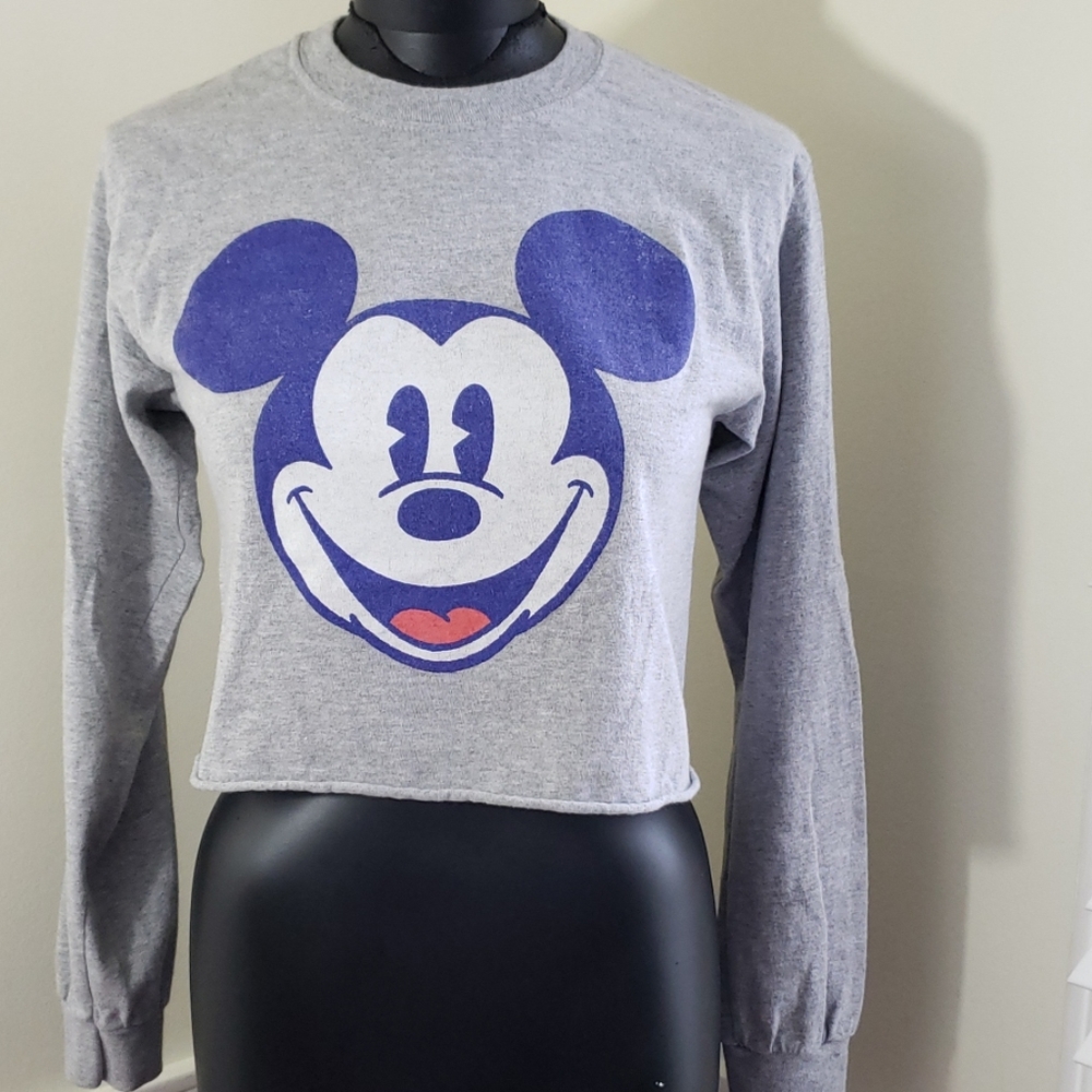 Sz 3 Jrs Mickey Mouse Crop Top Long Sleeve Tee